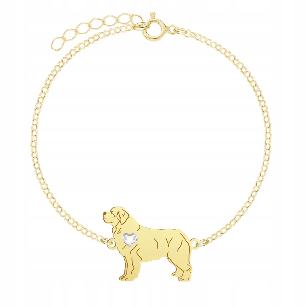 Zlatý náramek z Novofundlandu 925 Šperky jako Dárek Žena Gravírování