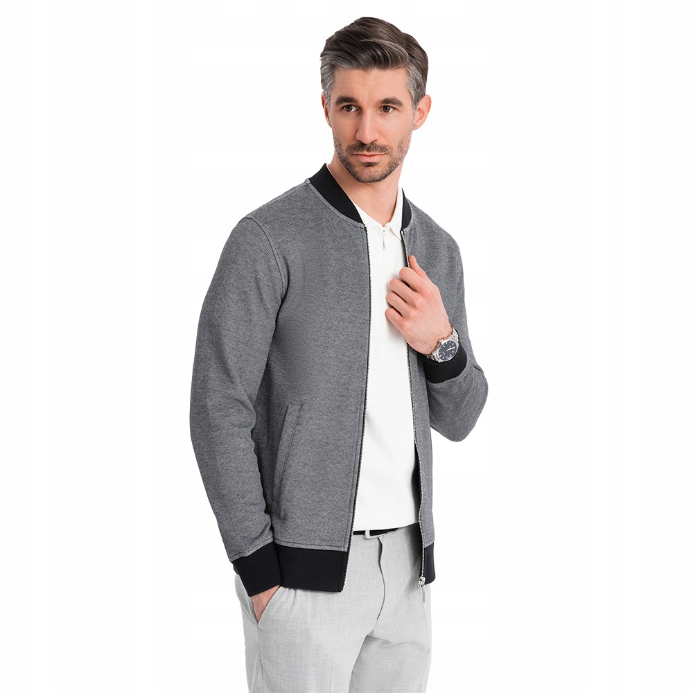 Pánská mikina bomber z piqué úpletu černá Ombre OM-SSZP-0238 V1 vel. XL