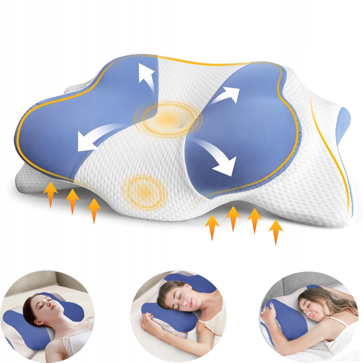 Ortopedický polštář z paměťové pěny, motýlkový tvar, pro spaní na zádech/boku