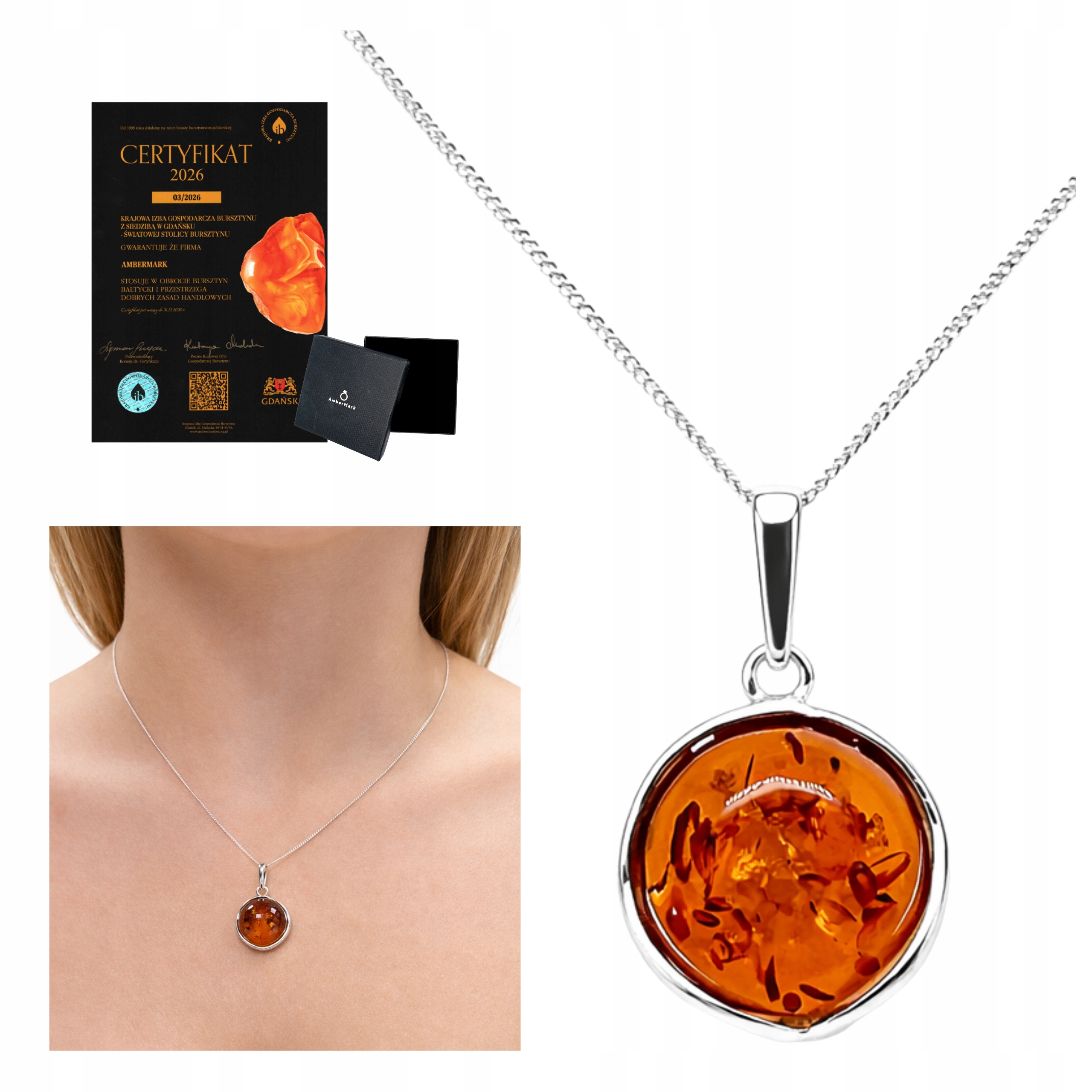 Stříbrný přívěsek s přírodním koňakovým jantarem stříbro 925