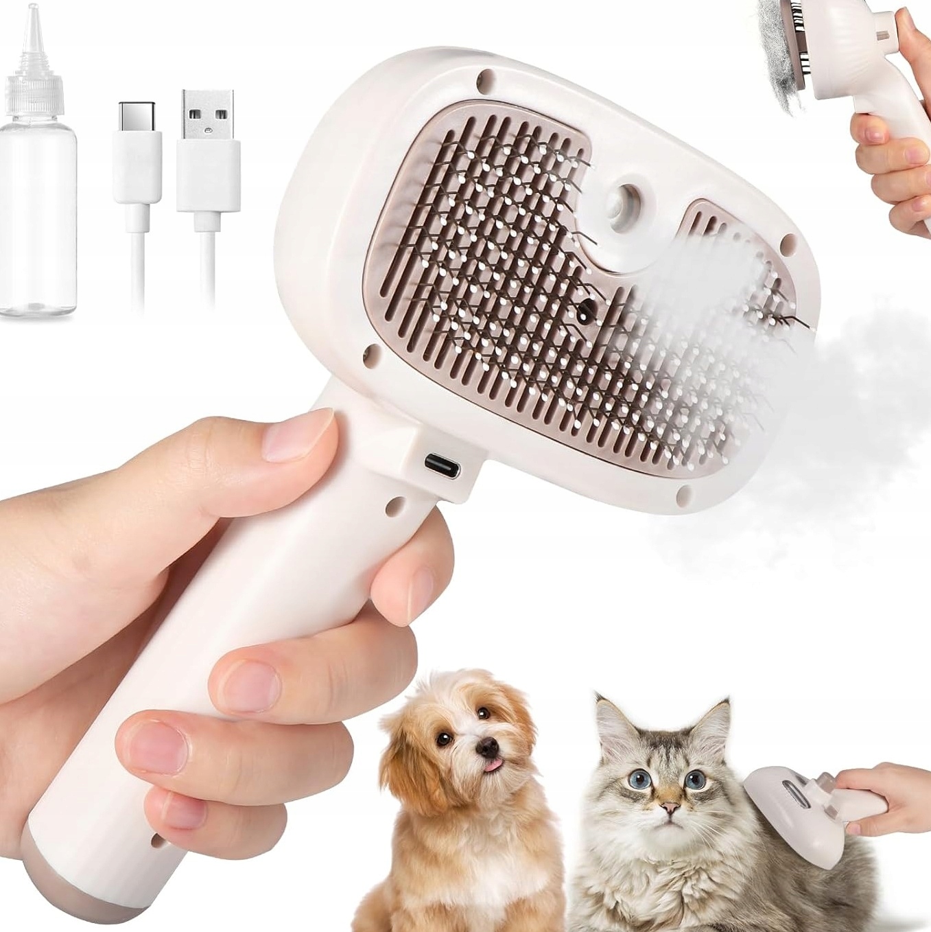 Levně Parní Kartáč Pro Kočky Psa 4V1 Samočistící Masážní Nádržka Na Vodu