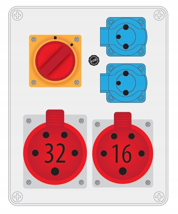 Rozvaděč 2x250V 1x32A/5p 1x16A/5p 0-1 B.1094W