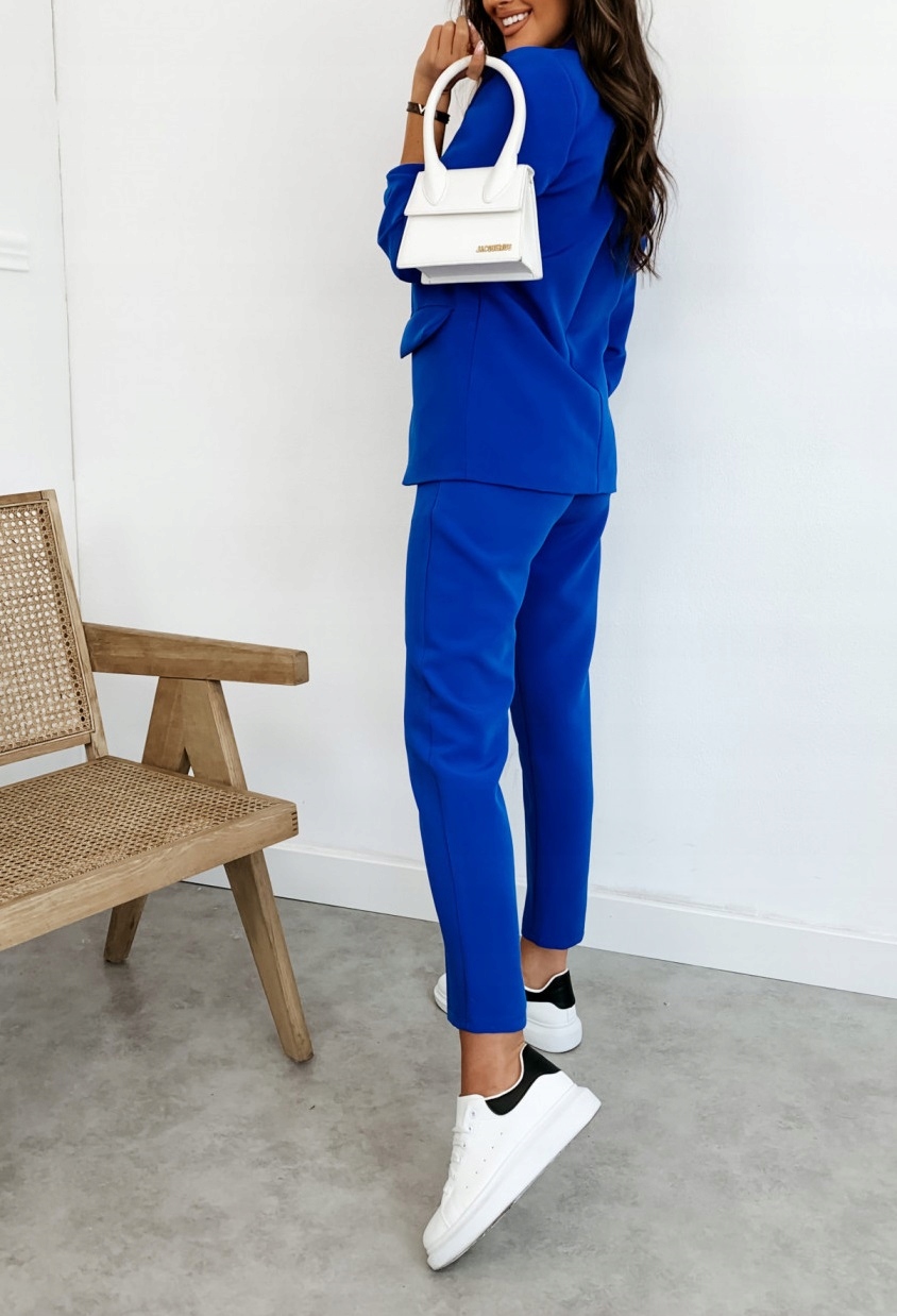 GARNITUR DAMSKI KOMPLET MARYNARKA SPODNIE Z PASKIEM PUDROWY CHABROWY 44 XXL Rozmiar XXL