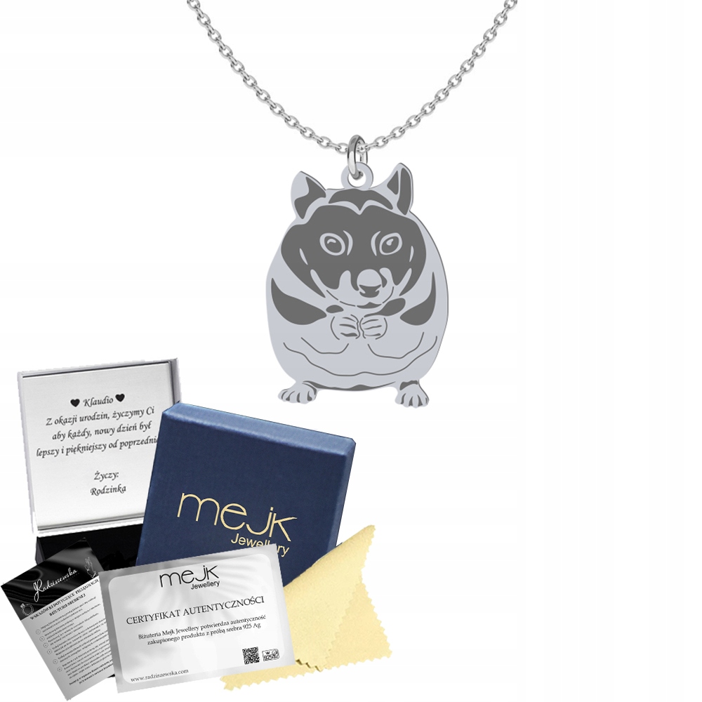 Stříbrný náhrdelník s Křečkem Řetízek 925 Dárek Dítě Gravírování Bonus