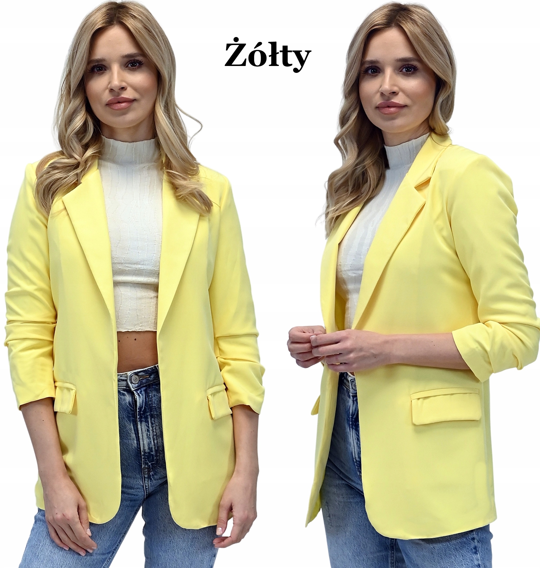 Damska marynarka Żakiet elegancka luźna Żółty L/40 Materiał dominujący poliester