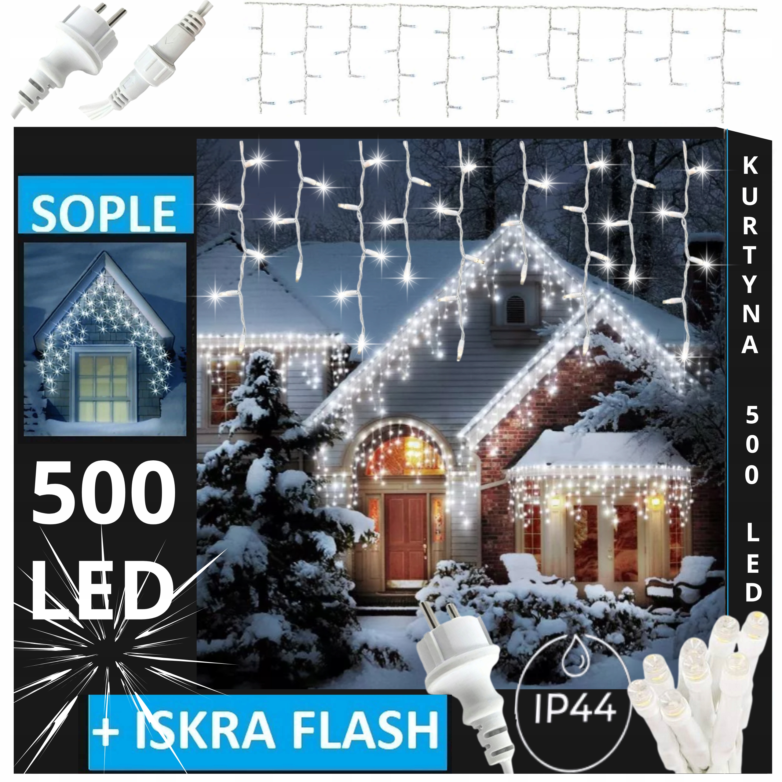 Sople 500 Led Venkovní Osvětlení Záclona Flash Světla Bílá Studená 24 M