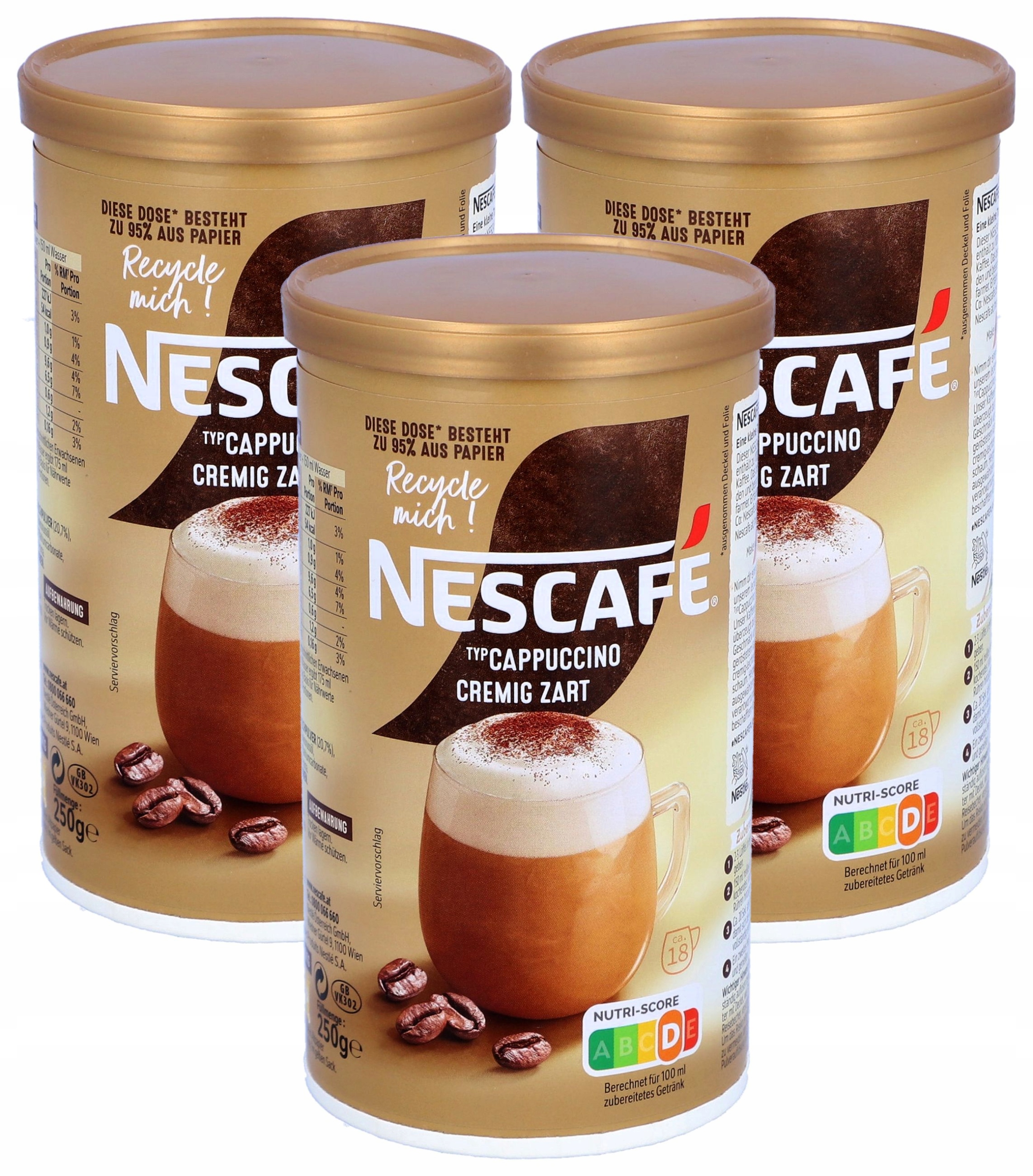 Nescafe Cappuccino krémová káva 3x250g Gold čokoláda De rozpustná Zart