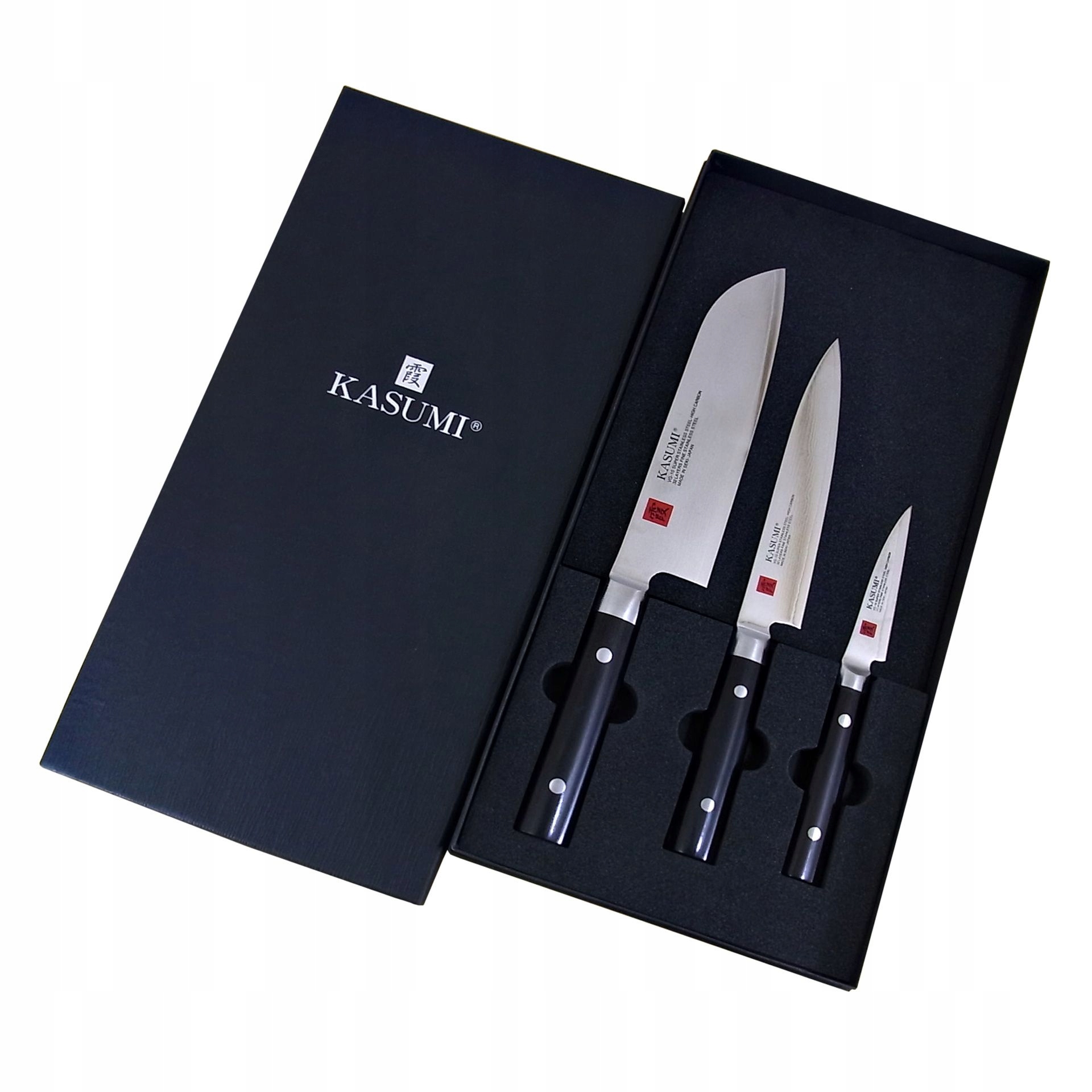 Zestaw 3 noży, nóż Santoku, nóż uniwersalny, nóż do oczkowania, Kasumi