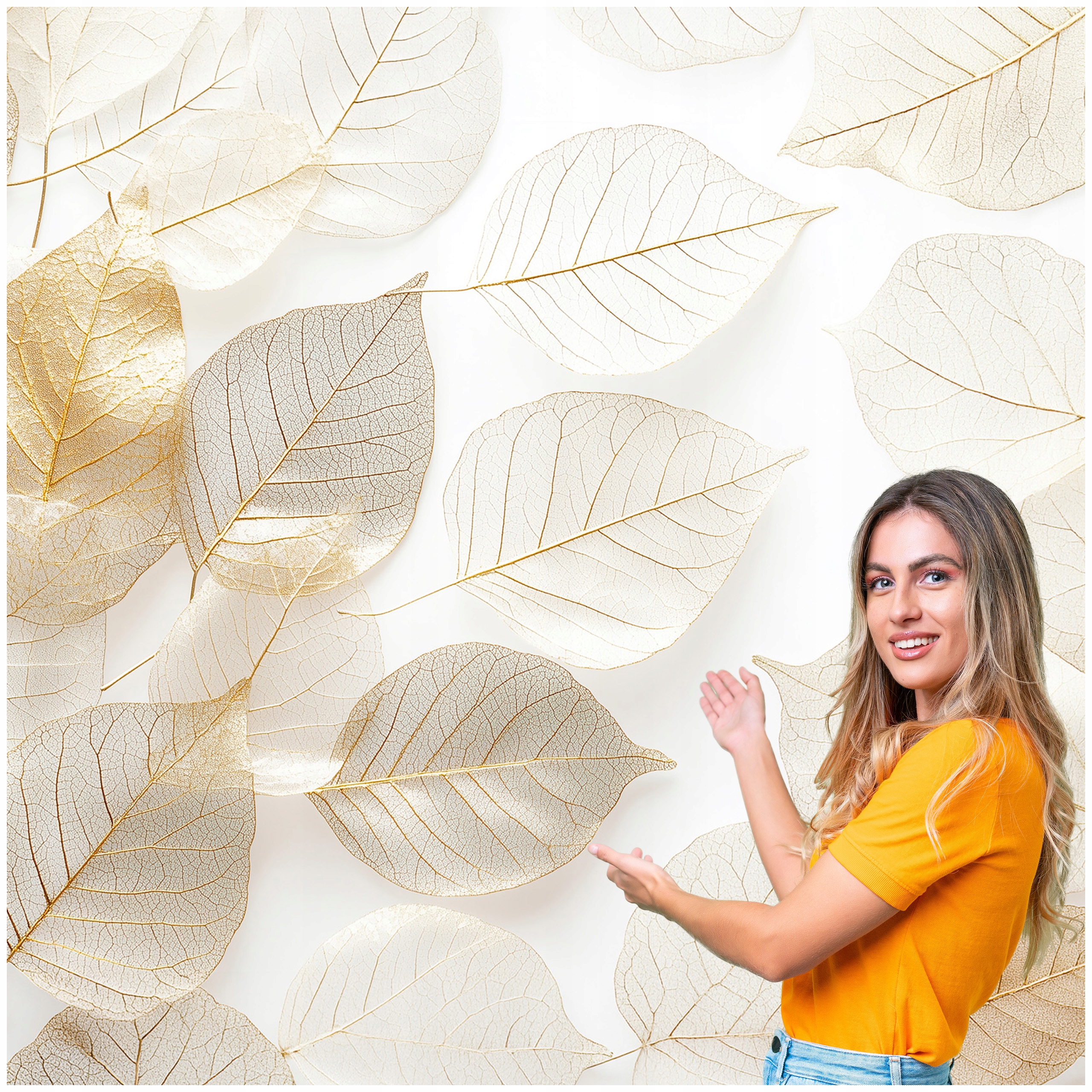 Fototapeta Salón Spálňa Listy Abstrakcia Zlato Béžová 392x280 LAZB09W