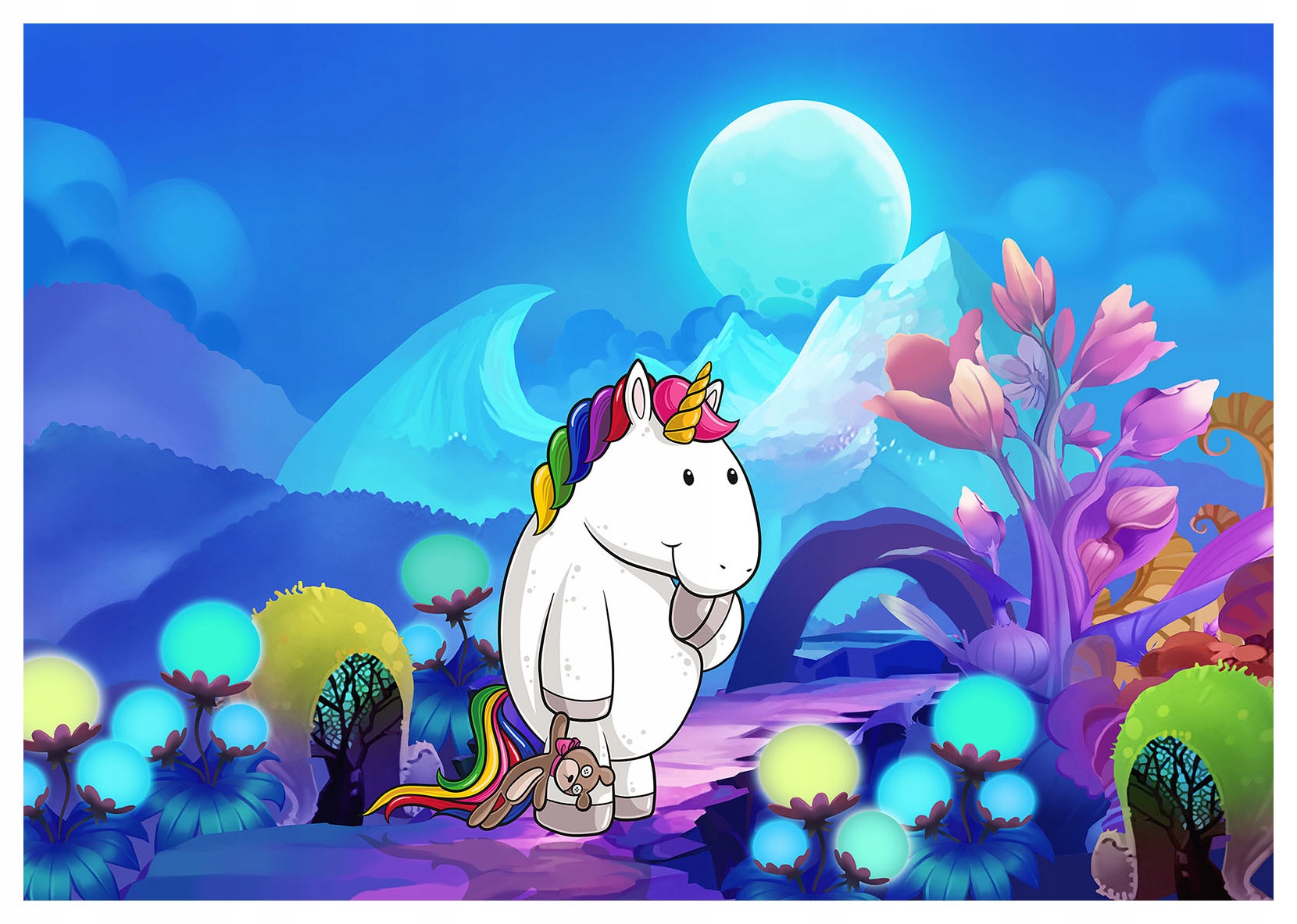 Fototapeta Jednorožec s kouzelnou nocí a duhový medvídek 208x146 lepidlo