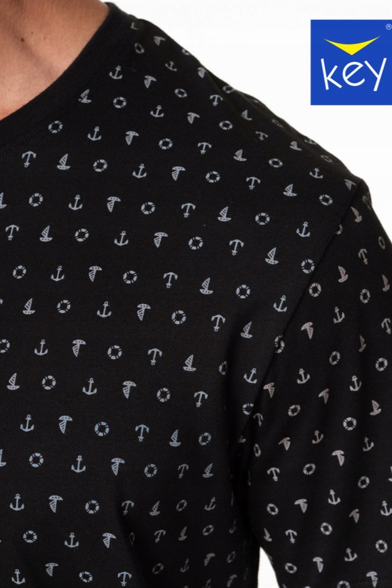 KEY PIŻAMA MĘSKA MNS 901 A24 XXL GRANATOWO-NIEBIESKA Dekolt okrągły