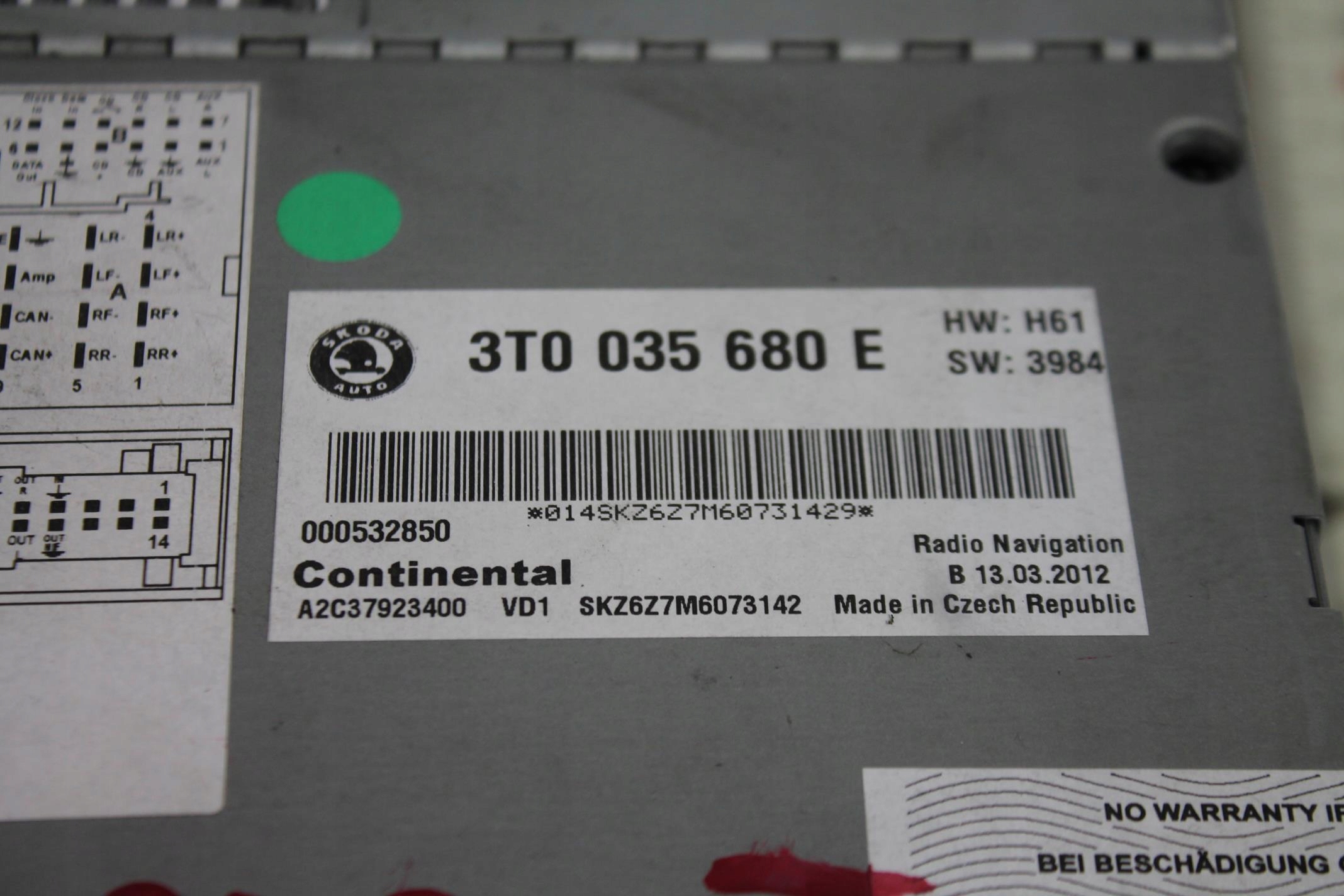 RADIO NAWIGACJA COLUMBUS 3T0035680E SUPERB II 08- Producent części Skoda OE