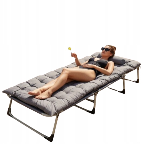 Leżak Ogrodowy Składany z Komfortowym Materacem Poduszką Na Oparciu Szary