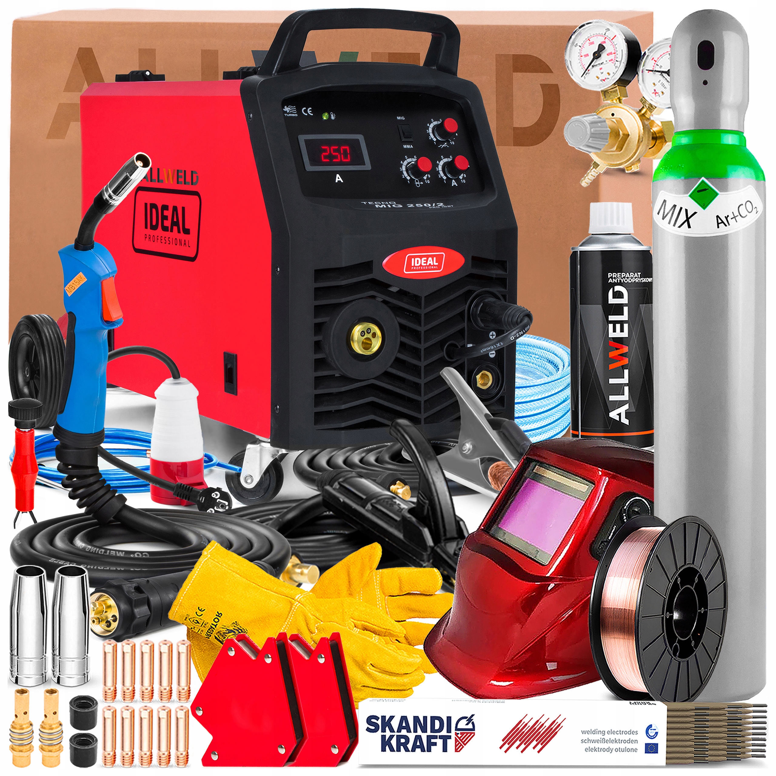 Półautomat Ideal Tecno Mig 250/2 Pro 230V 400V 250A Mma Flux Lutospawanie