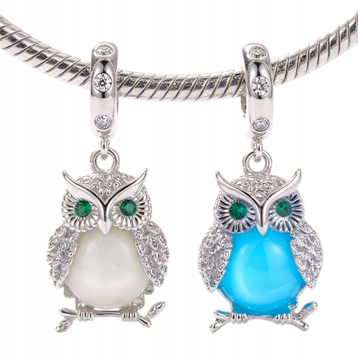 Charms Velká Svítící Sova stříbro 925 luminiscenční sovička