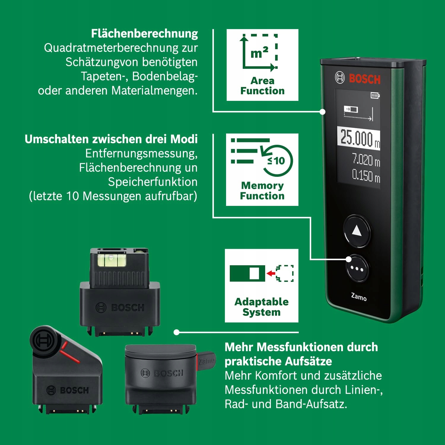 BOSCH Dalmierz Laserowy Zamo 4 Generacji 25m USB-C Adaptery — miniatura 5