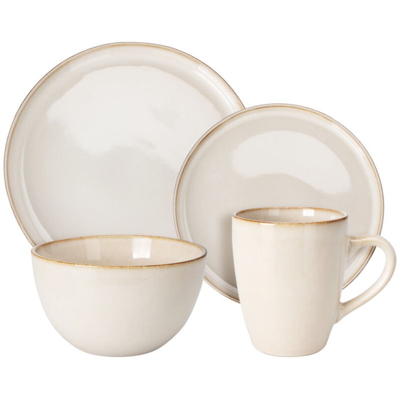 Jídelní sada talířů kamenina 16 ks béžová KO-Q97001200