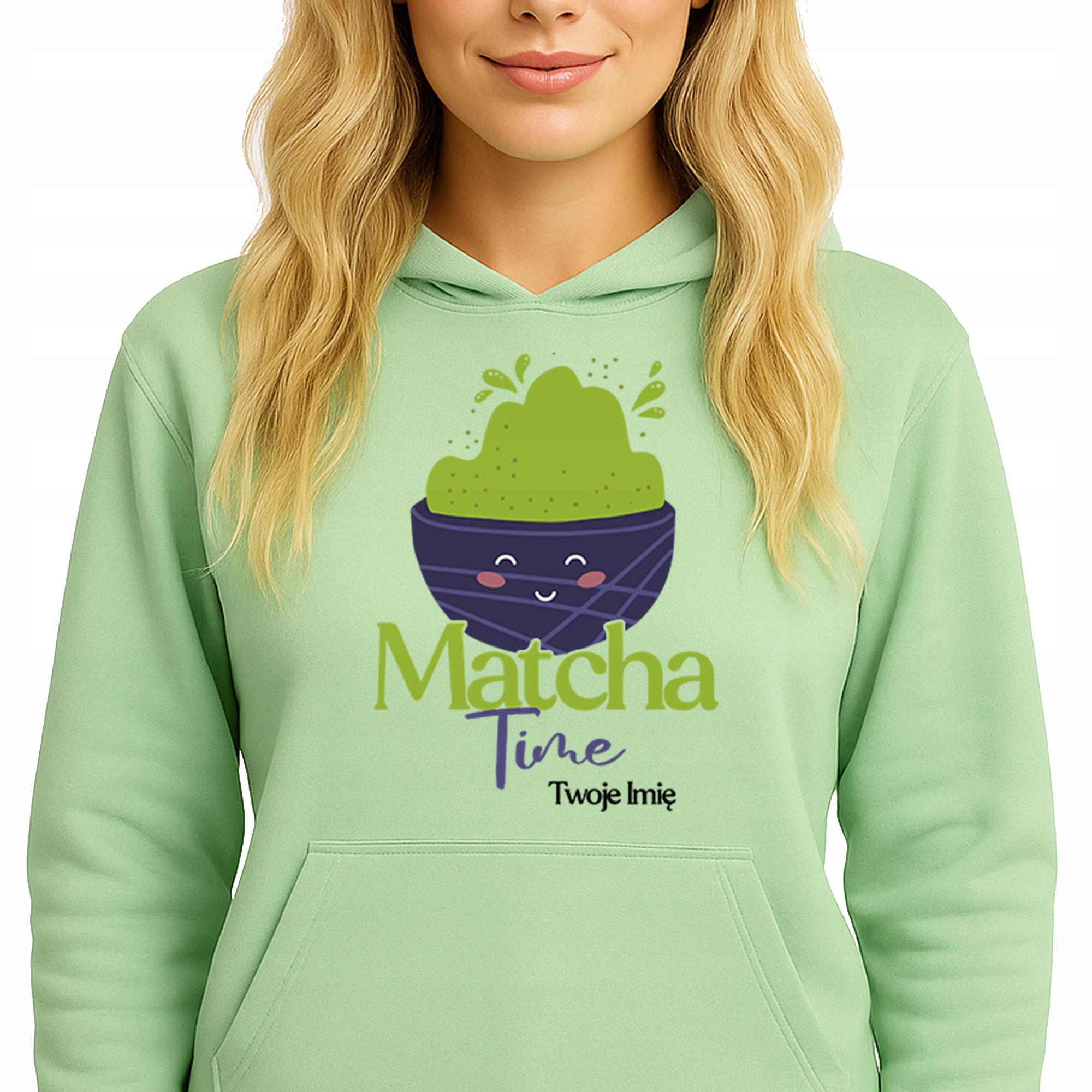 Mikina Hoodie Pistachio Green pro milovnici Matchy Matcha Time Jméno S