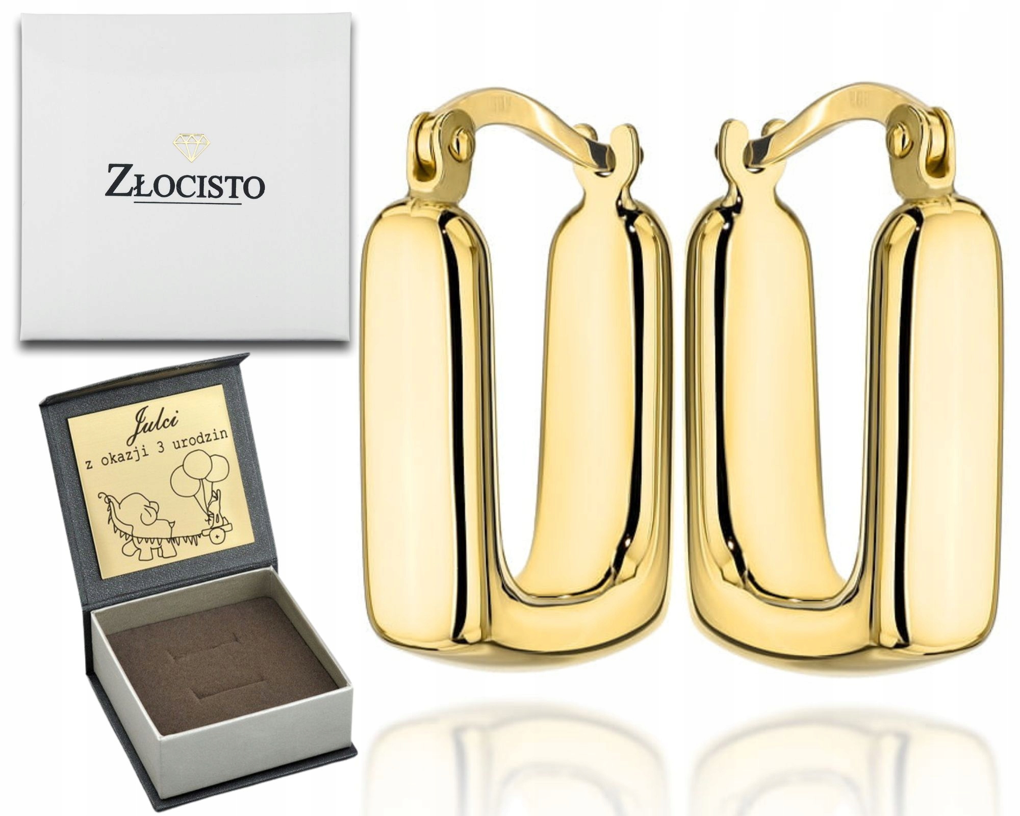 Złote Kolczyki Prostokątne Gładkie Angielskie 585