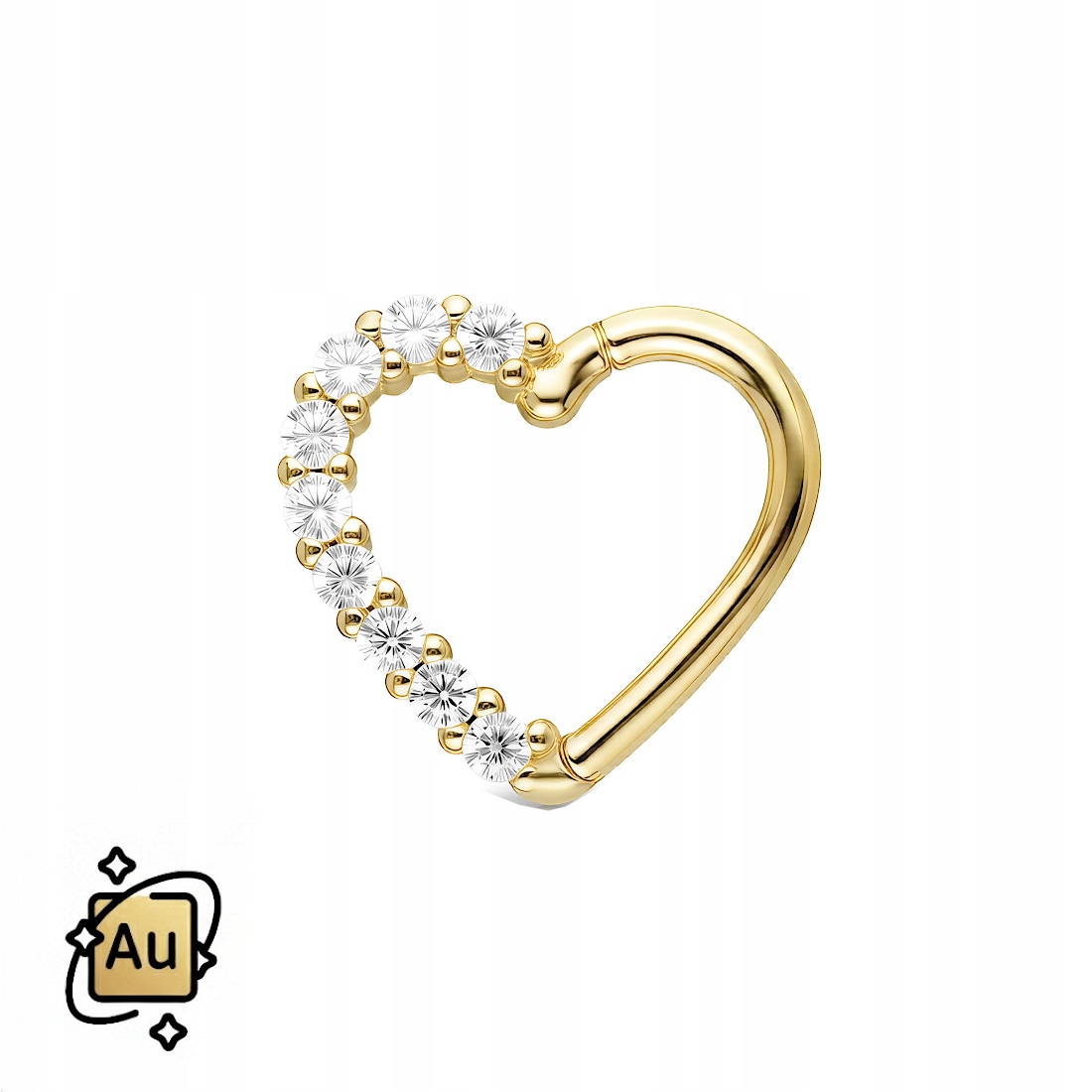 Zlatý ozdobný Clicker 14K Au kroužek ze zlata pr. 585 1,2/8 mm Obrys Srdce