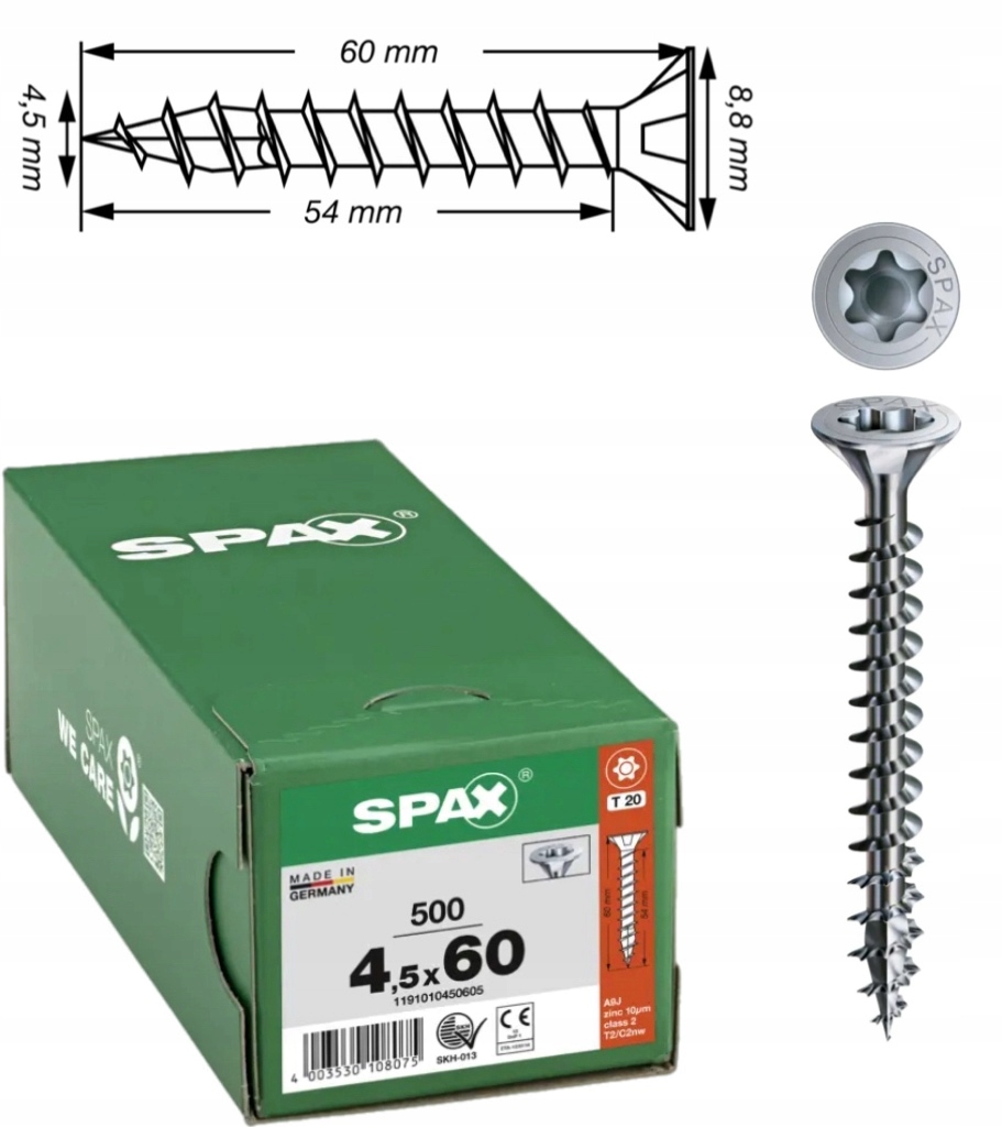 Univerzální vrut do dřeva spax 4,5 x 60 Wirox Tx 500 ks