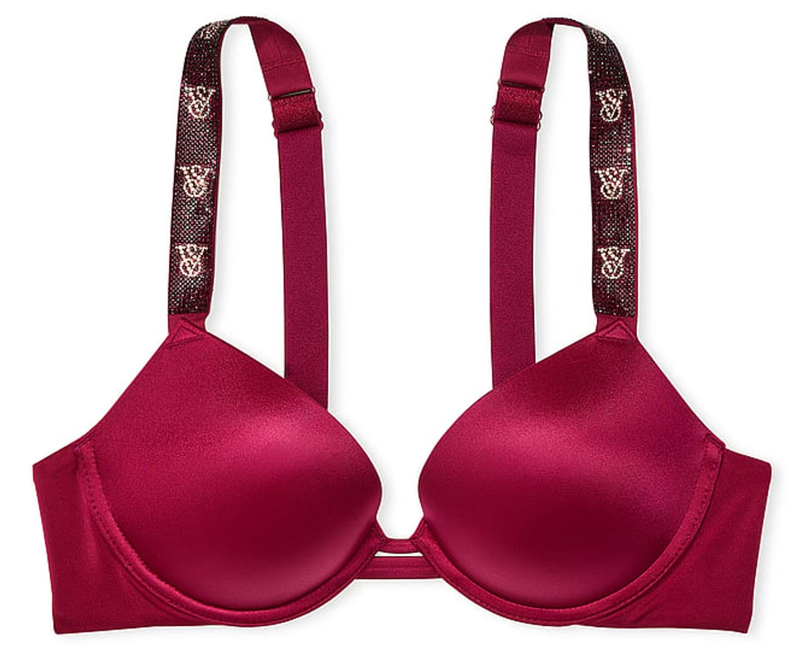 Podprsenka Victoria's Secret s push-up zirkony a logem bordó 75D (34D)