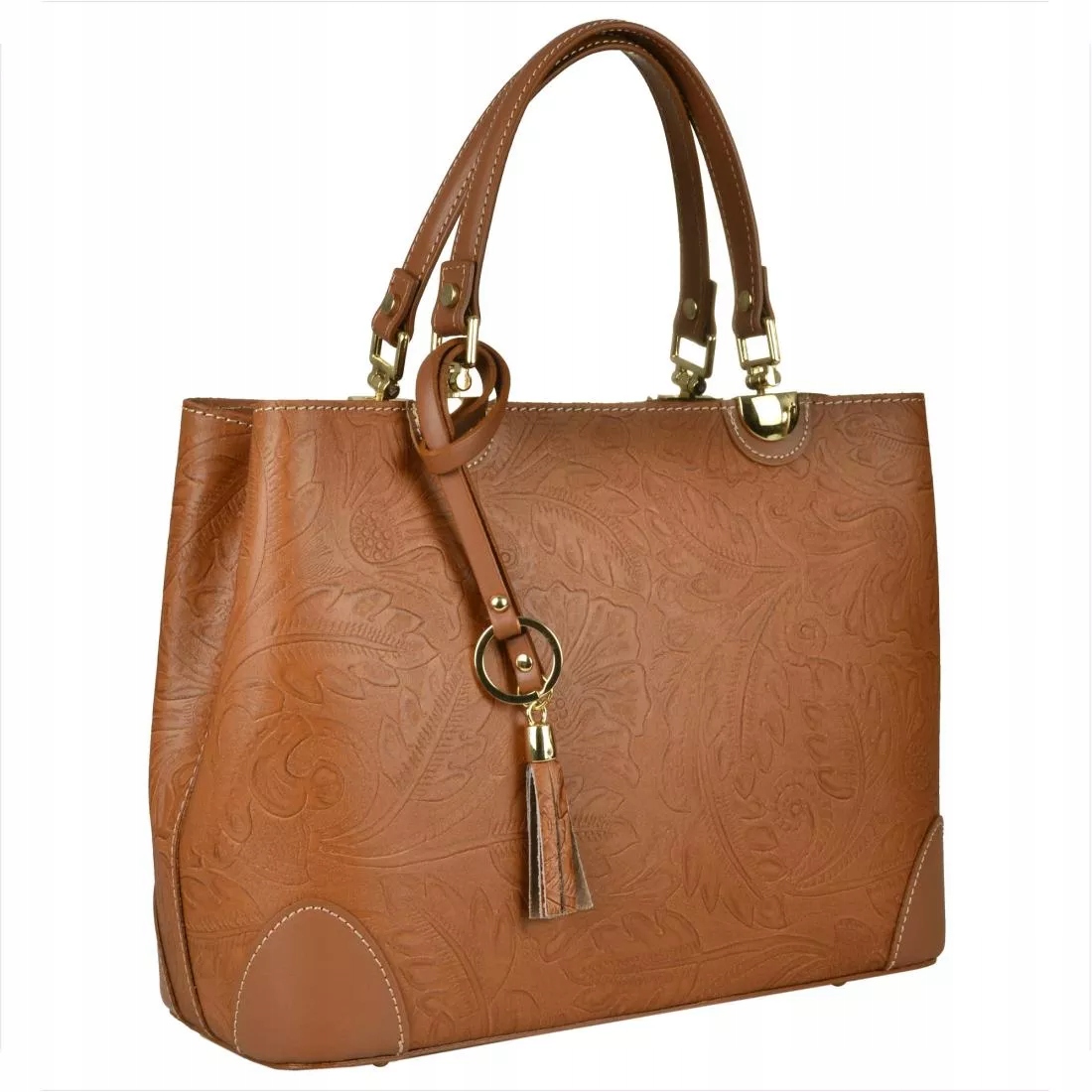 Kožená kabelka shopper kufřík L hnědá camel