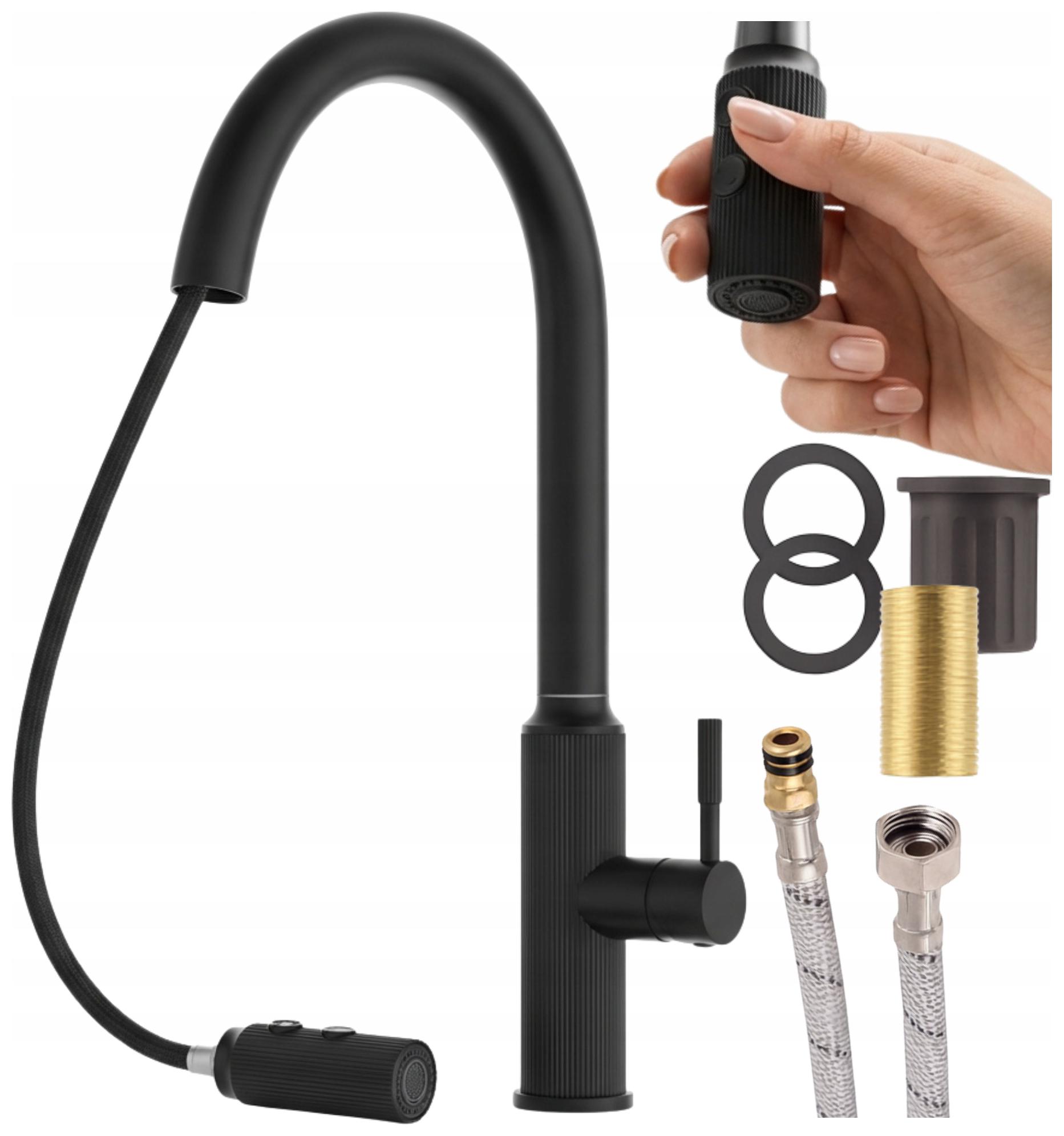 Kuchynská batéria s výsuvným výtokom, kohútik, čierna, stojanková umývadlová batéria Luna