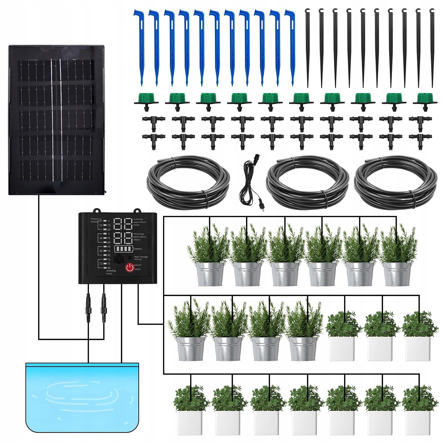 Solární Zahradní Zavlažovací Systém, Automatické Kapkové Zavlažování Pro Rostliny, 12 Režimů