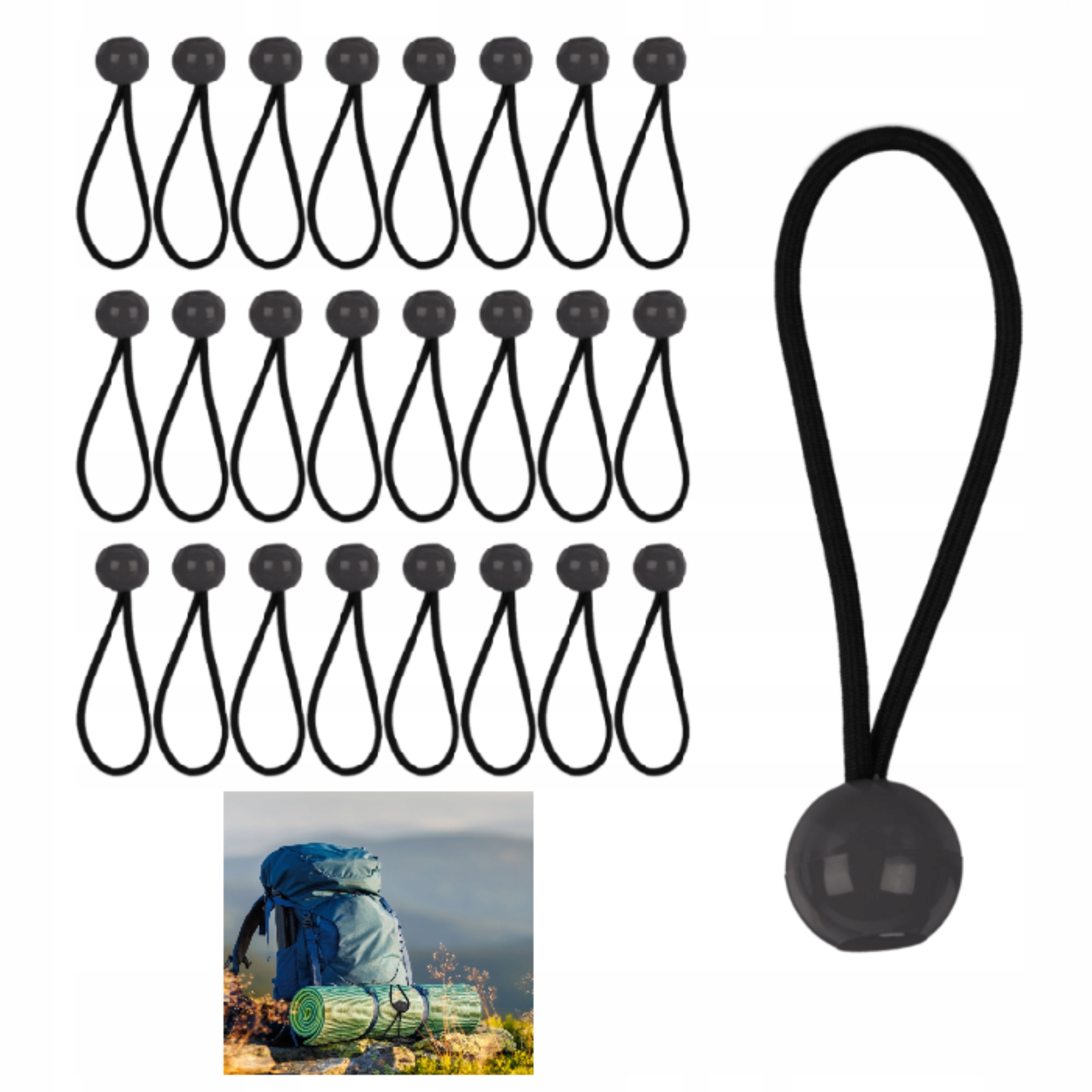 Napinacze Gumowe Z Kulką Zestaw 25 Sztuk Do Plandek Banerów 22cm Na Camping