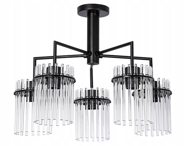 Elegantní lustr s trubkami černý do ložnice nad postel 5 x E27, krásný