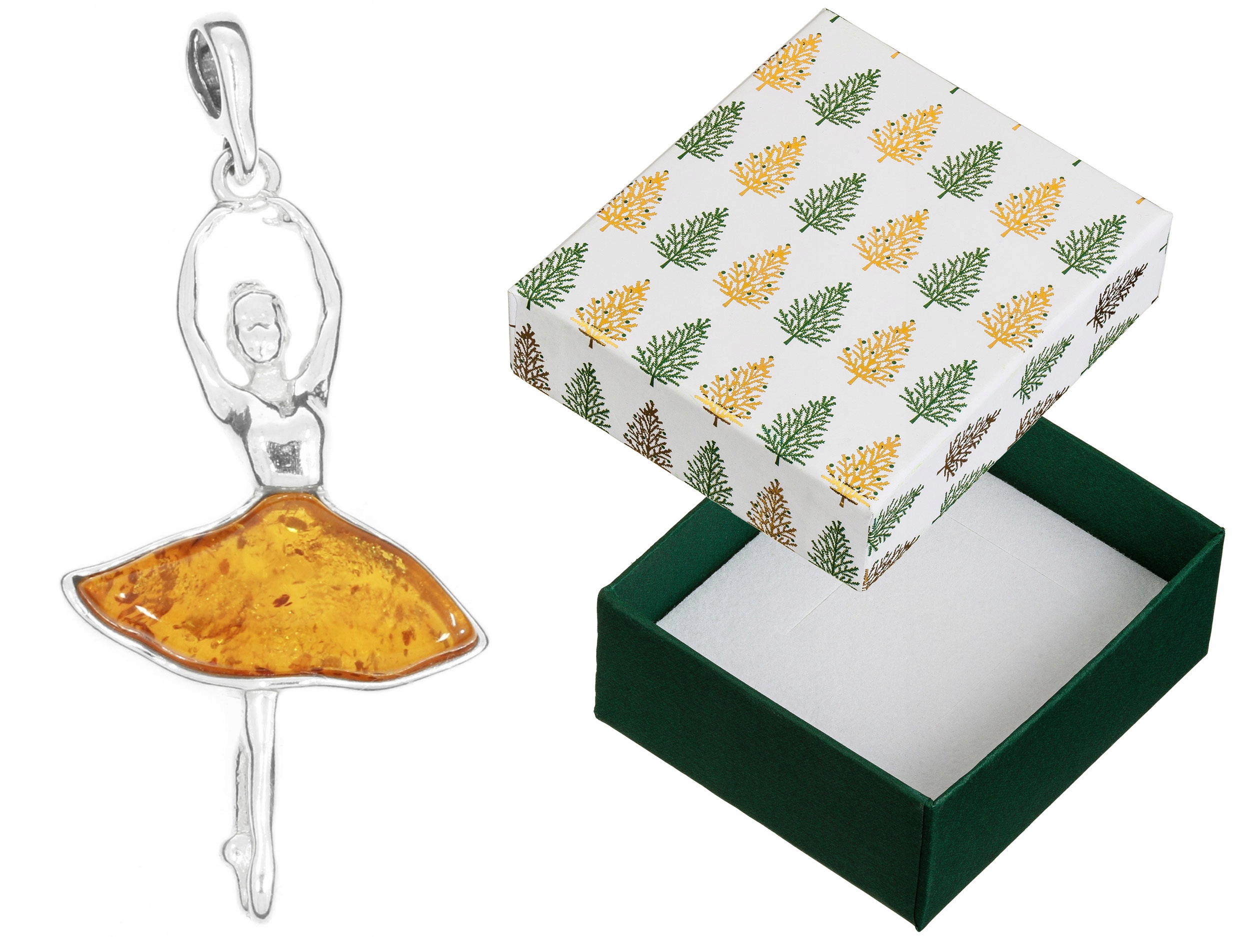 Velký stříbrný přívěsek Baletka s jantarem Oxidovaný stříbrný Přívěsek