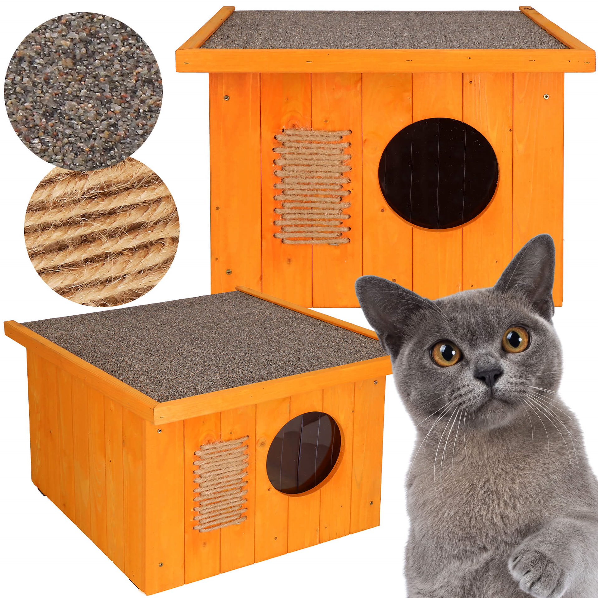 Drewniana Buda Budka Dla Kota Psa Legowisko Kurtyna Drapak Domek 58x50 cm