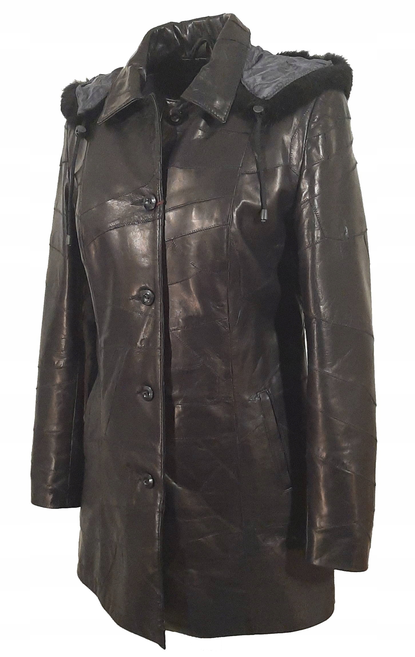 Kurtka Skórzana 44 CZARNA Damska Mozaika Lekka 2W1 Kolor czarny