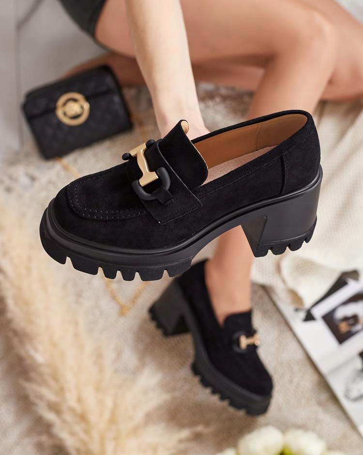 CZARNE MOKASYNY DAMSKIE NA SŁUPKU TIVILI 37 Wzór dominujący bez wzoru