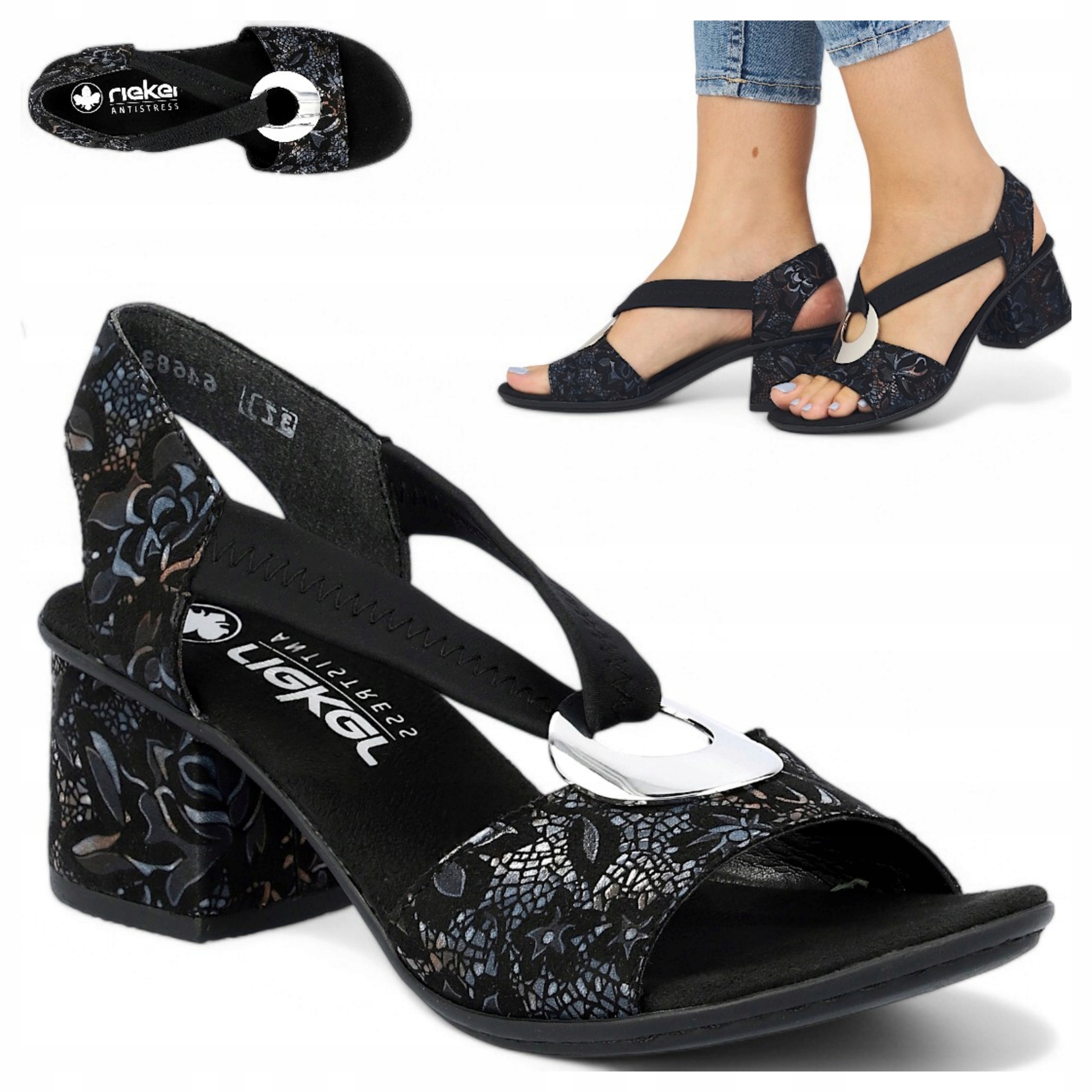Dámské sandály na podpatku Elegantní 38 Rieker Nazouvací Pohodlné