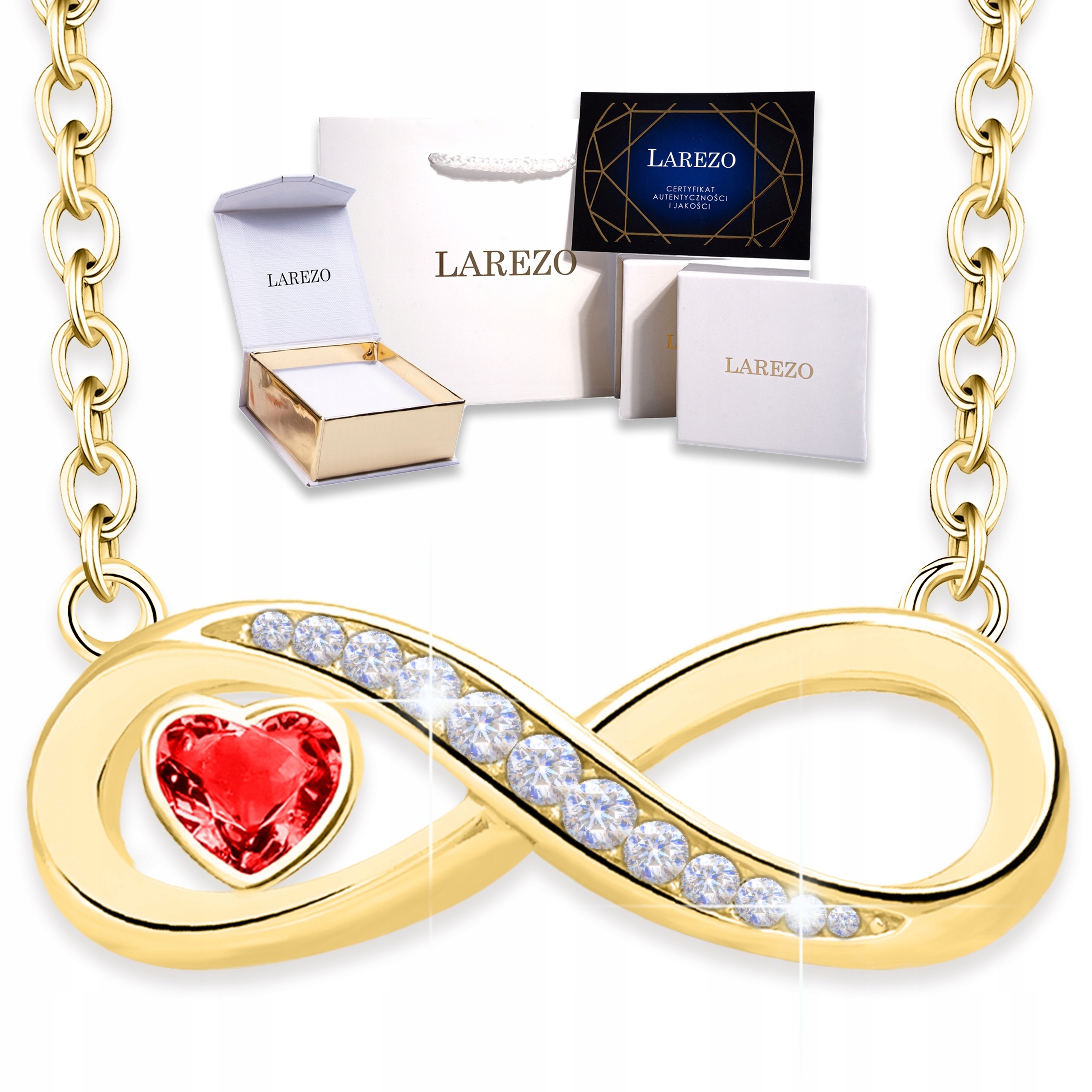 Zlatý náhrdelník Nekonečno Rubínové srdce Zirkon Láska Stříbro 925