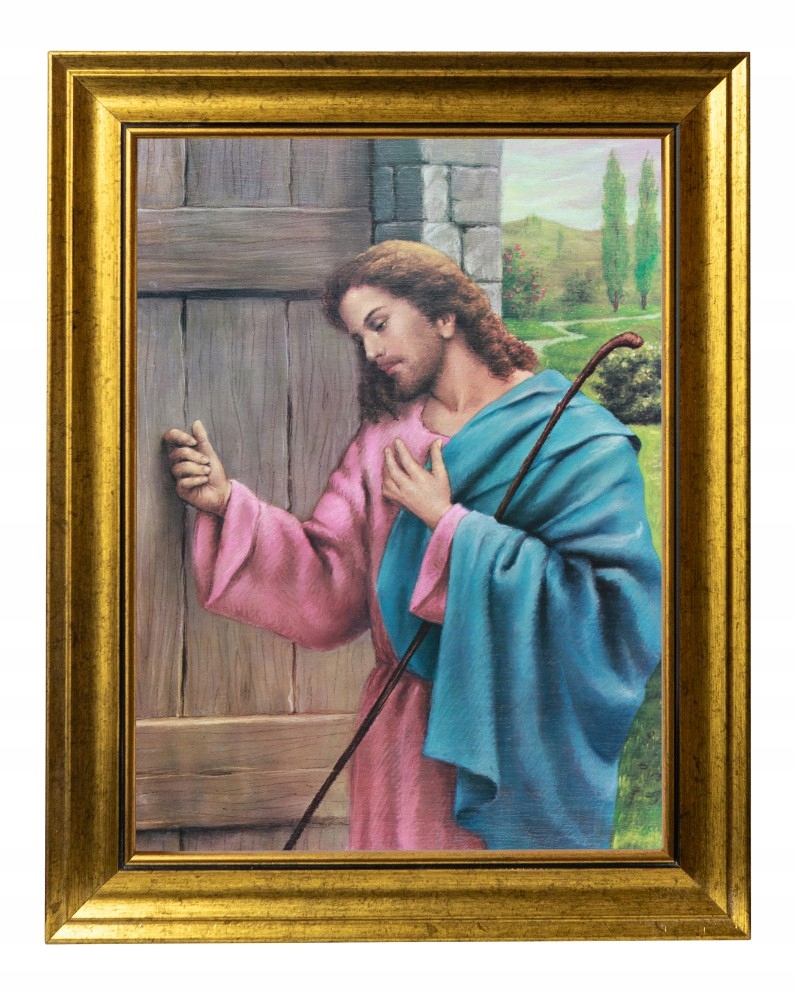 Ježíš Klepající Na Dveře Obraz Na Plátně Ve Zlatém Rámu 30X40
