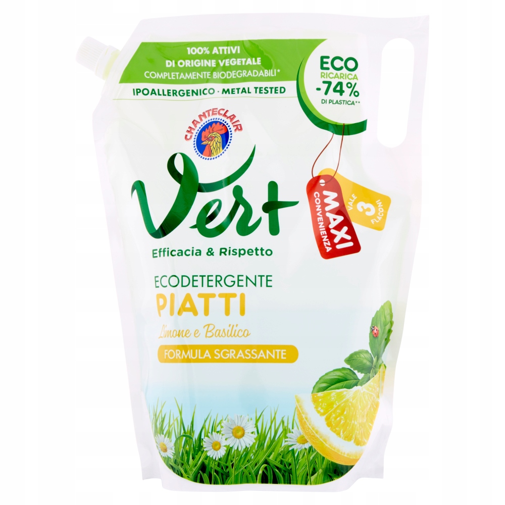 Levně 3X Tekutý prostředek na mytí nádobí Piatti sacco vert limone e basilico 1,5 l Chante Clair