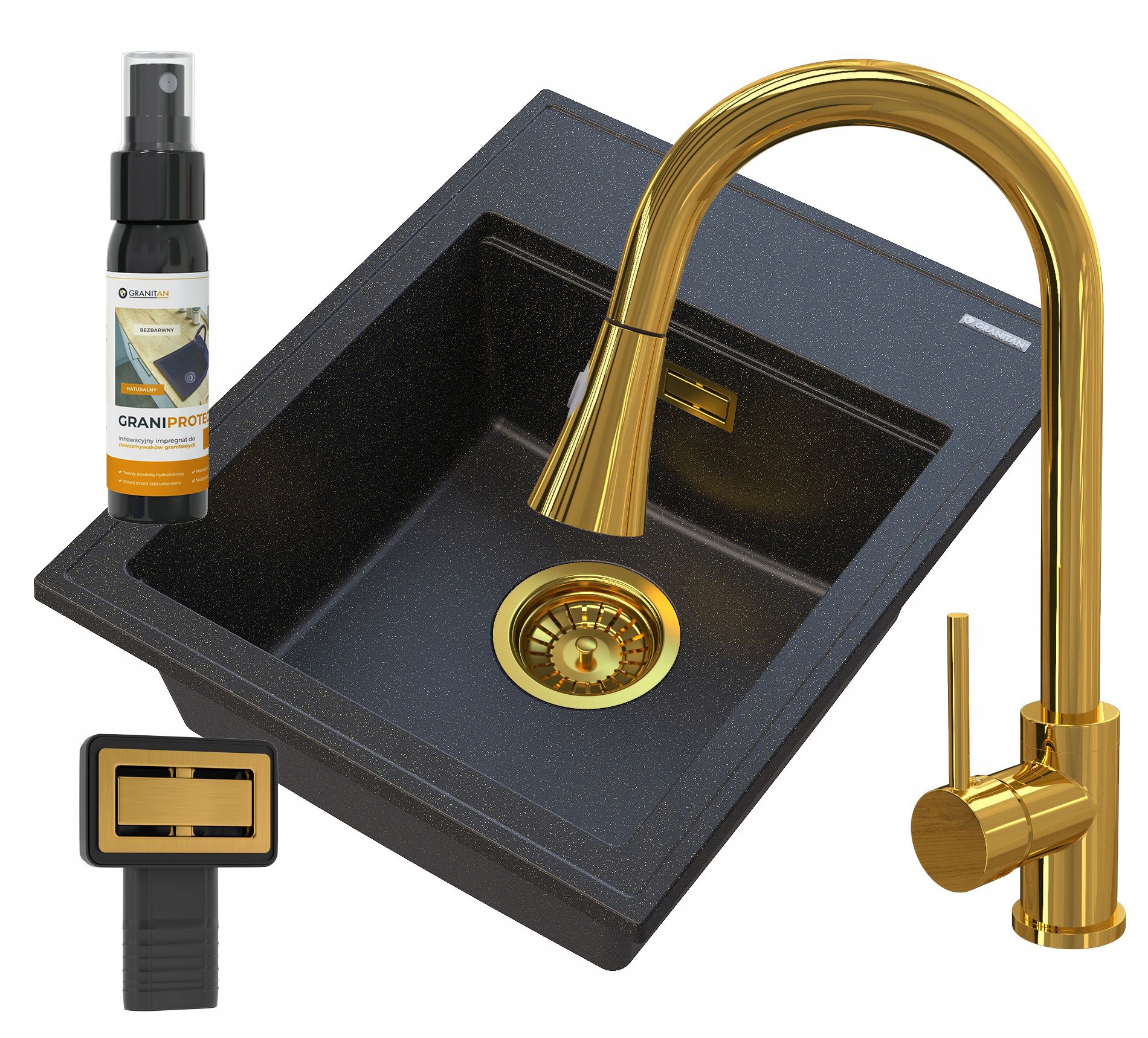 Granitový Drez Čierny, Sada Alor Zlatá