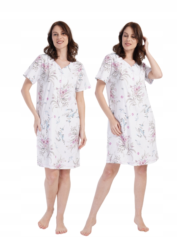 Bílá Košile Noční Hluboce Rozepínatelná Na Knoflíky Květiny Provence L