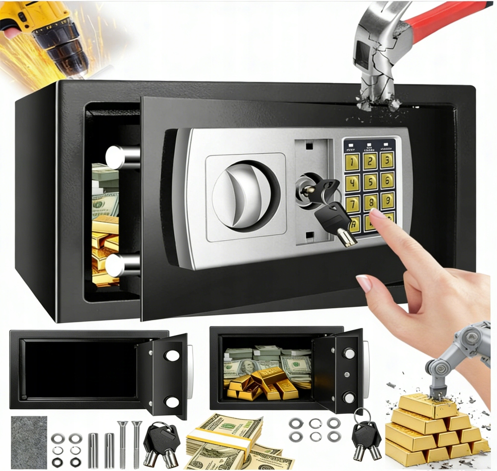 8.5L MINI SEJF DOMOWY SKRYTKA KASETKA WODOODPORNY OGNIOODPORNY TRWAŁY