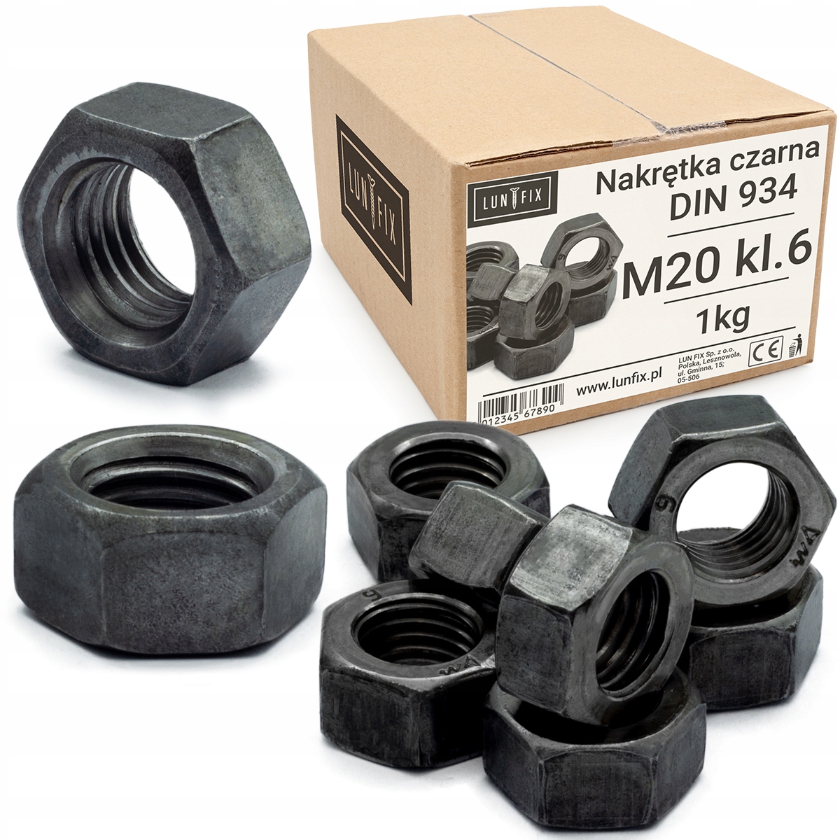 

Nakrętka M20 kl.6 czarna Din 934 opakowanie 1 kg.