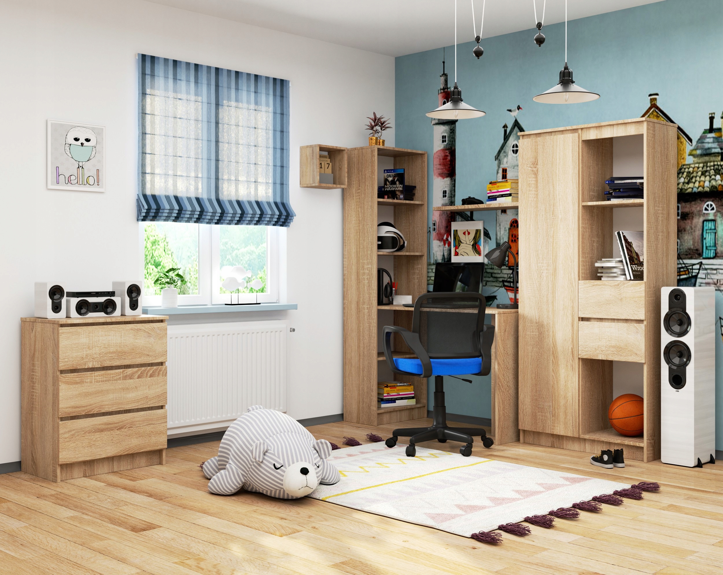 BIURKO NAROŻNE Z REGAŁEM STOLIK SMART DĄB SONOMA Płeć chłopcy dziewczynki