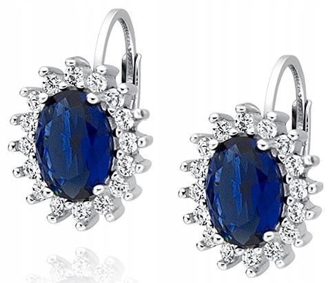 Stříbrné náušnice dámské, tmavě modré, markýza 925