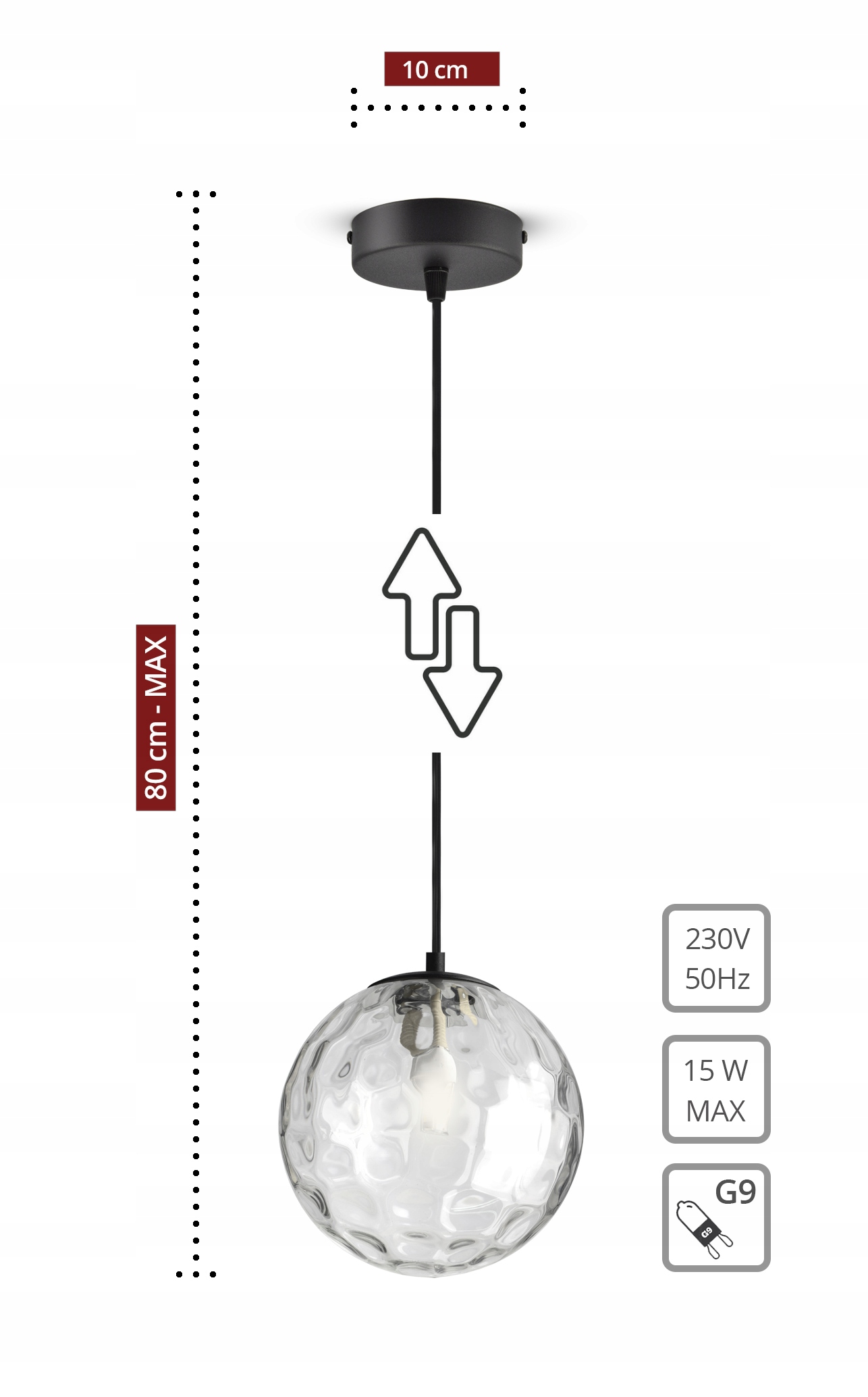 Lampa Wisząca Sufitowa Żyrandol Szklana Kula - EZ1 Texture LED G9 Liczba punktów światła 1