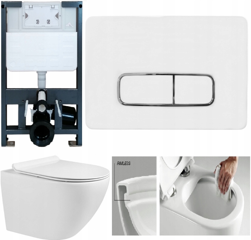 Stelaż do wc niski 82cm przycisk Moha biały chrom miska M203 deska mata