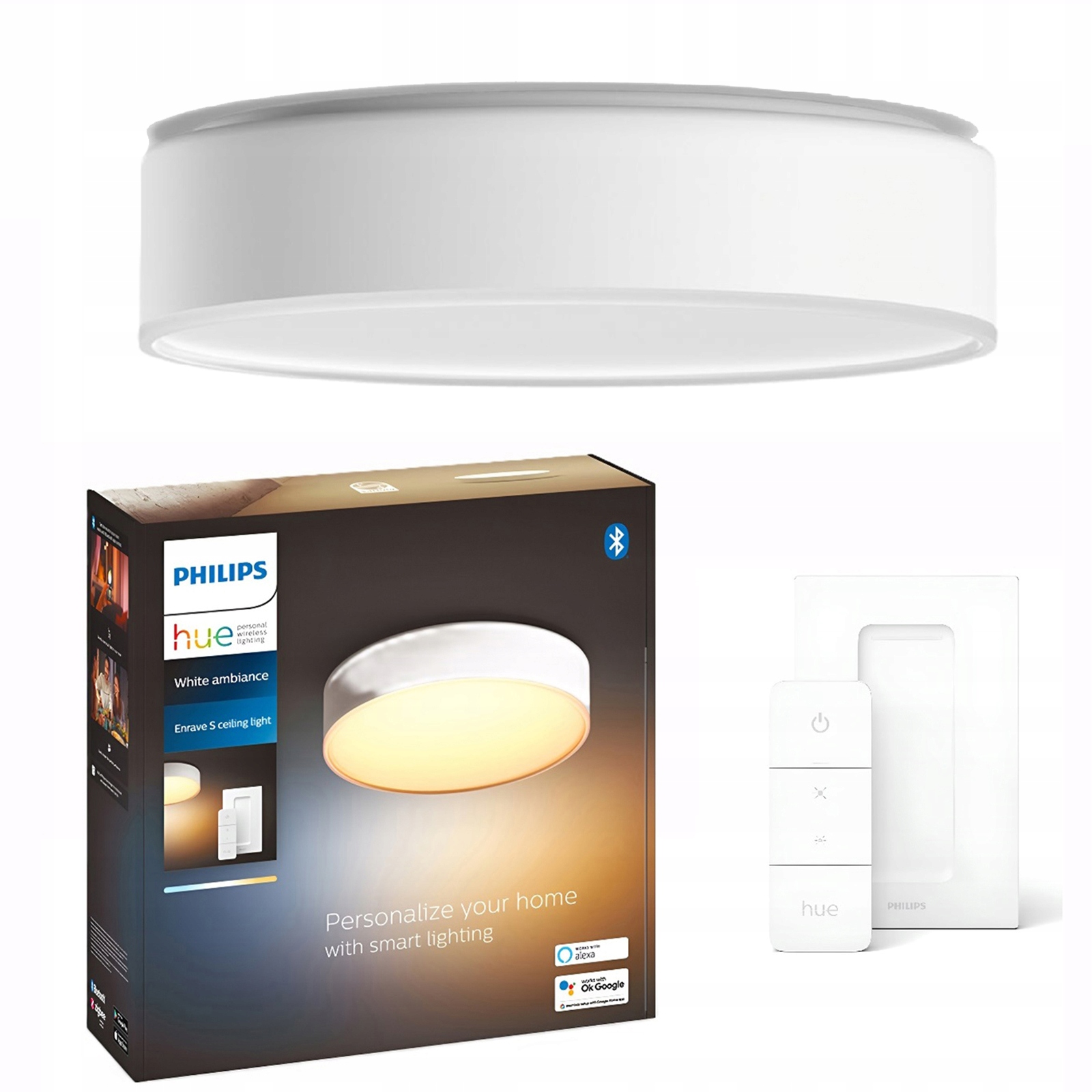 Stropná lampa Stropné Svietidlo na omietku 9,5 W 26 cm biela Philips Hue diaľkový ovládač