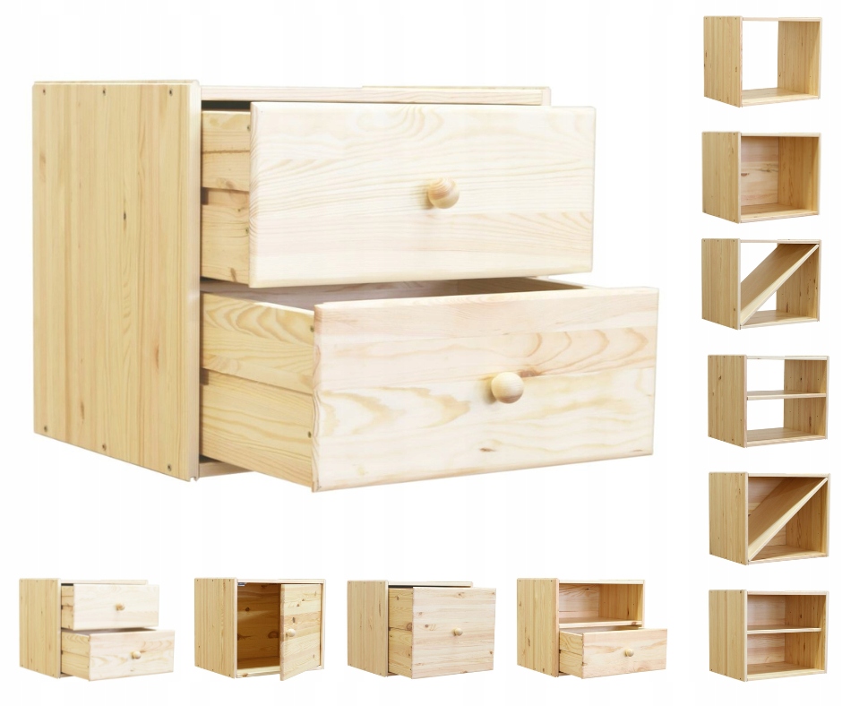 Dřevěný regál, modulární regál, regál s zásuvkou, modulární nábytek, 2x šuplík