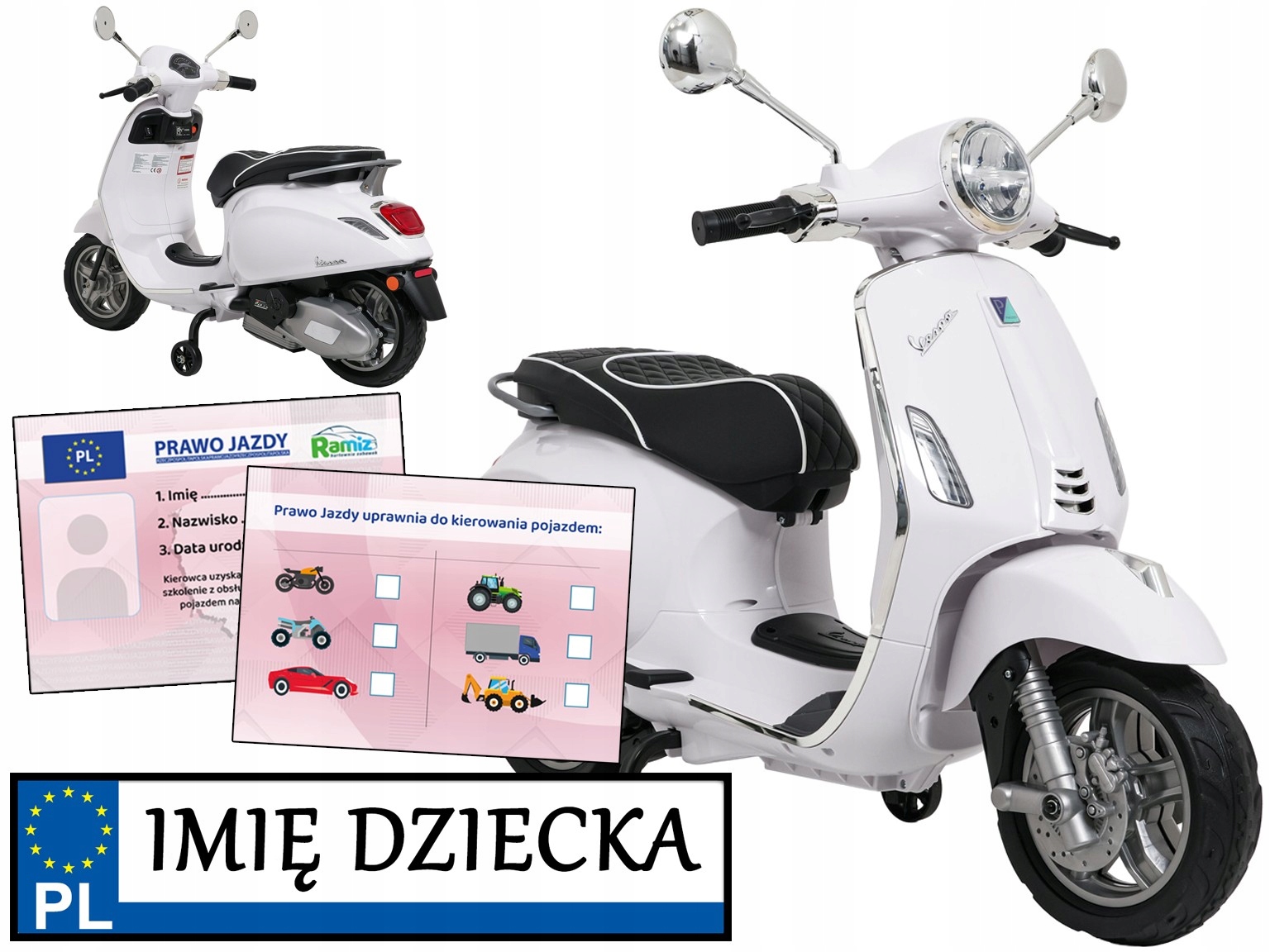 motorek elektryczny na akumulator Skuterek dla dzieci Vespa Roma koła Eva